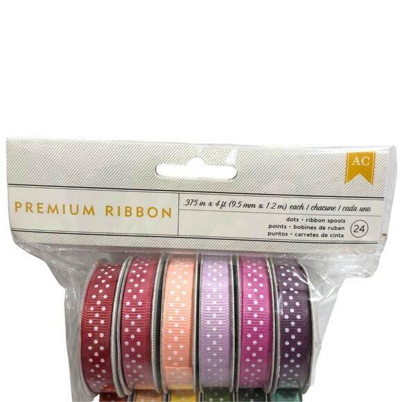 American Crafts Premium Grosgrain Ribbon Dots 24 Spools .375 in x 4 ft Each NEW - Picture 2 of 5